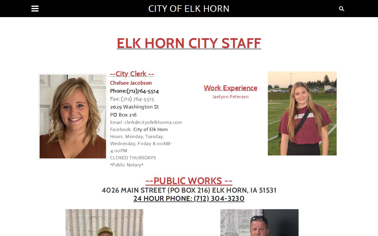 Elk Horn warrant records city staff contact source