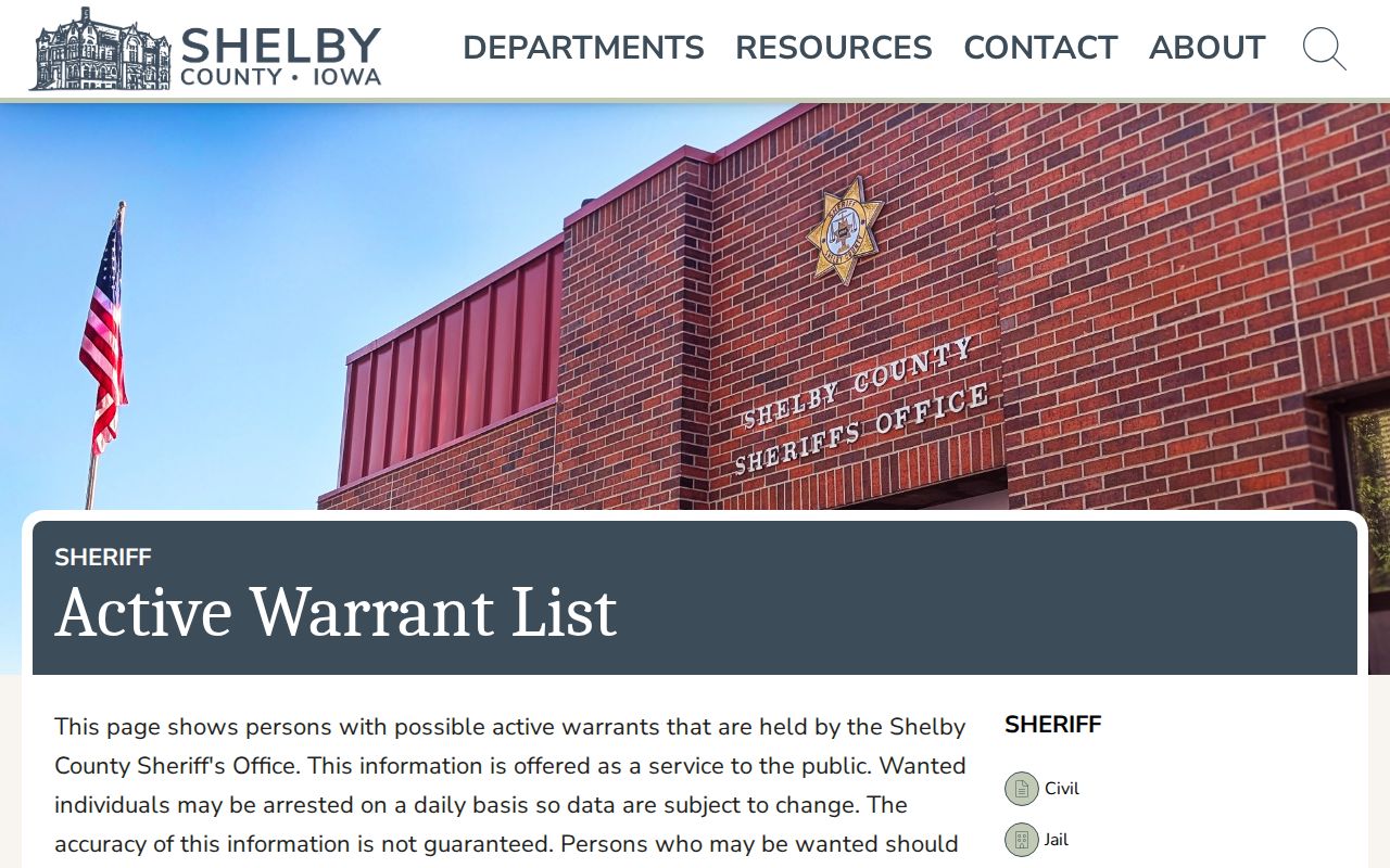 Shelby County active warrants official warning and report interface